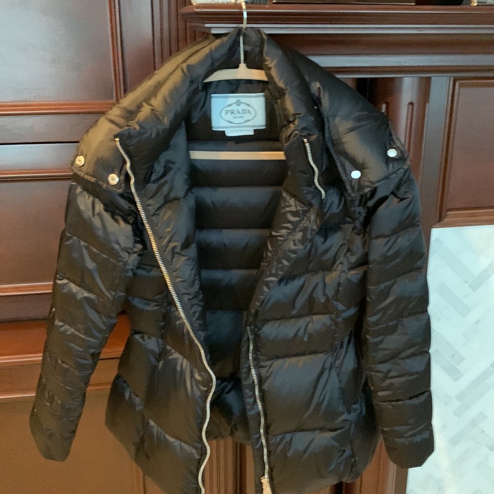 Black PRADA down winter coat PIUMINO NERO size 38 raso nylon